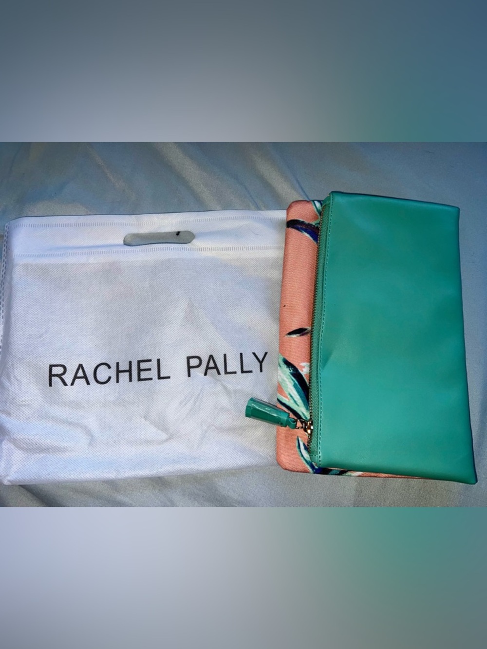 Rachel Pally Teal and Peach Floral Accent Wristlet Clutch